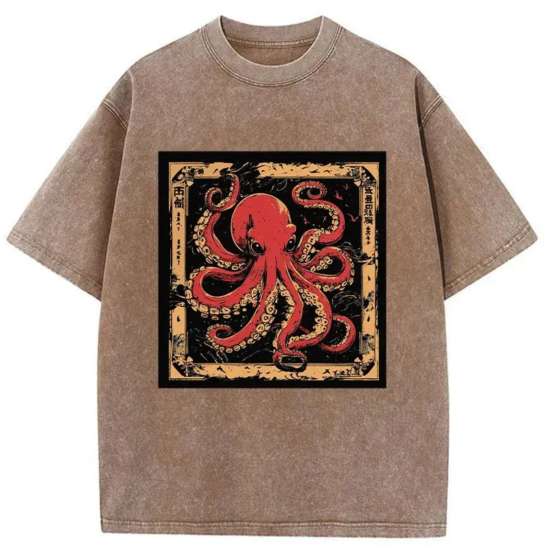 Kyoto-Lion Retro Octopus Washed T-Shirt