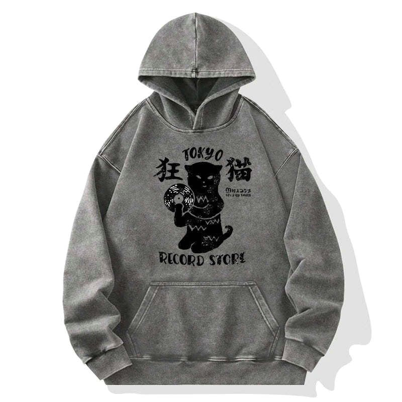 Kyoto-Lion Tokyo Record Store Cat CD Washed Hoodie