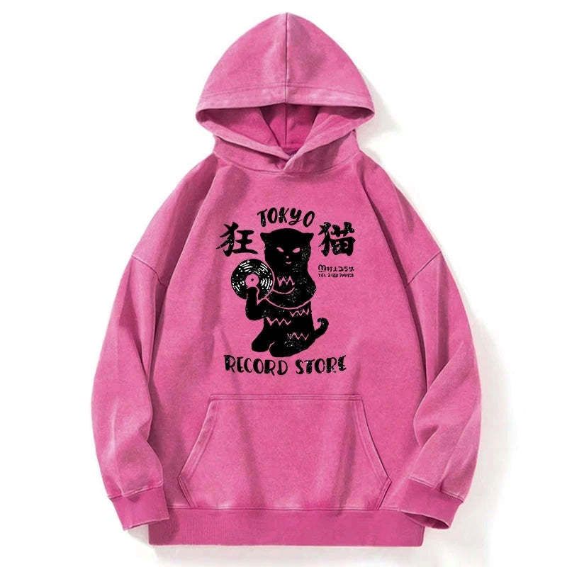 cat record store hoodie with free shipping