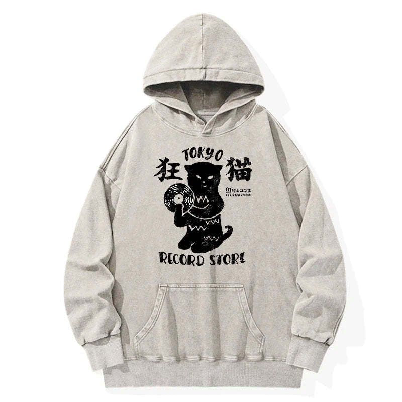 Kyoto-Lion Tokyo Record Store Cat CD Washed Hoodie