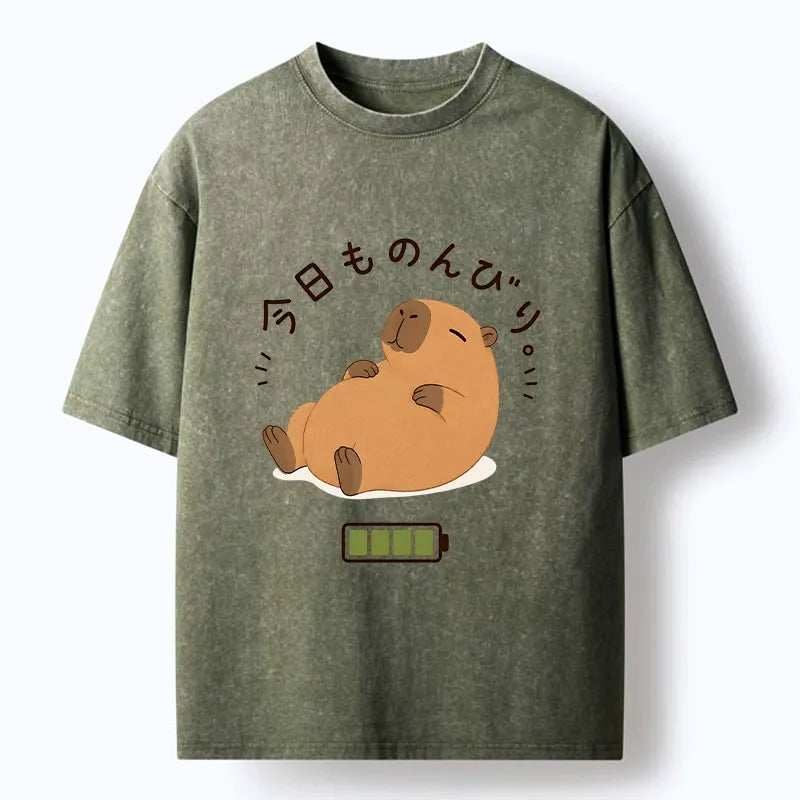 Kyoto-Lion Relax Lazy Capybara Washed T-Shirt