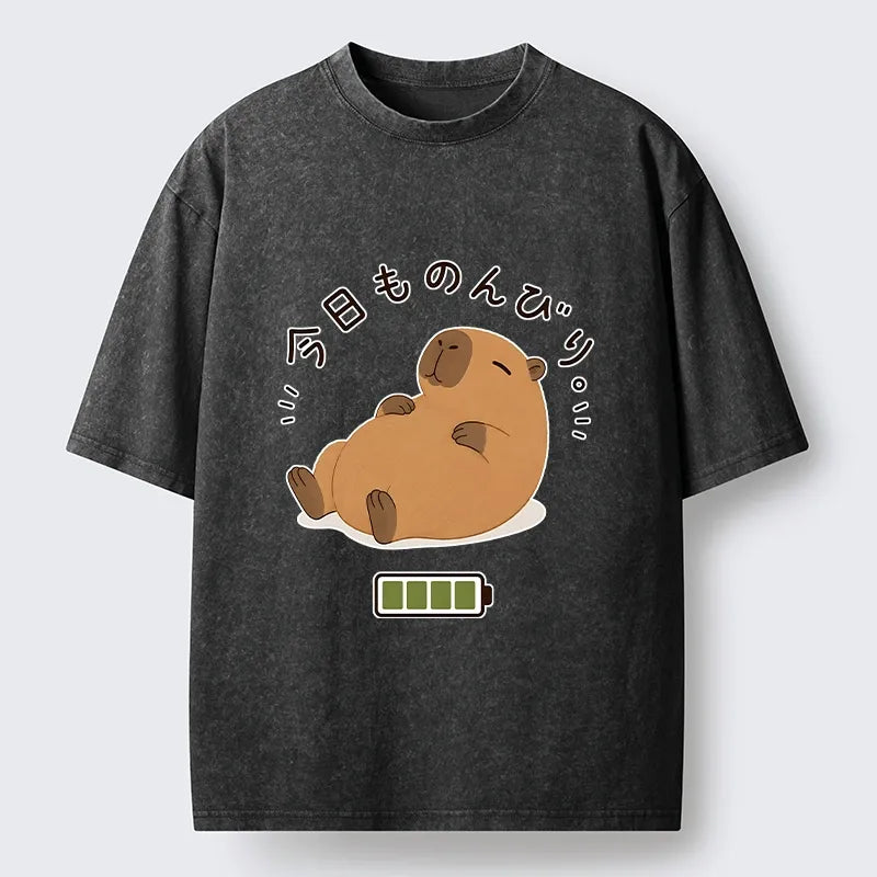 Kyoto-Lion Relax Lazy Capybara Washed T-Shirt