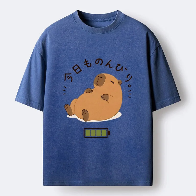 Kyoto-Lion Relax Lazy Capybara Washed T-Shirt