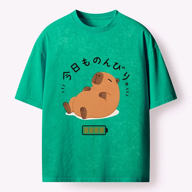 Kyoto-Lion Relax Lazy Capybara Washed T-Shirt