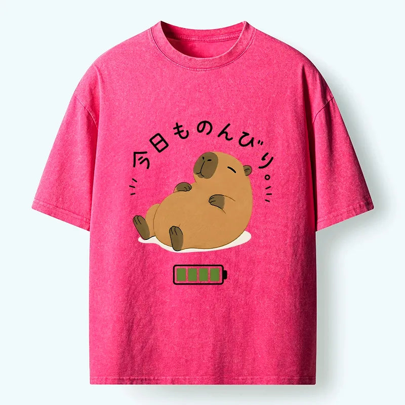 Kyoto-Lion Relax Lazy Capybara Washed T-Shirt