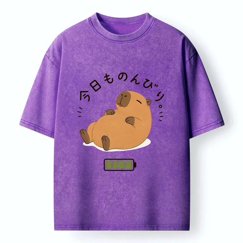 Kyoto-Lion Relax Lazy Capybara Washed T-Shirt