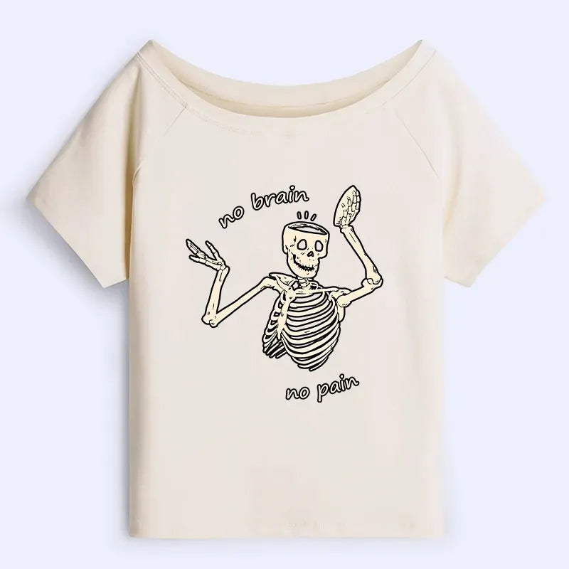 Japanese skeleton off shoulder t-shirt