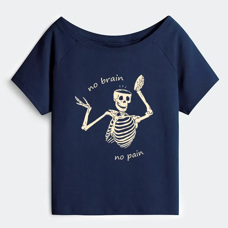 Japanese skeleton off shoulder t-shirt