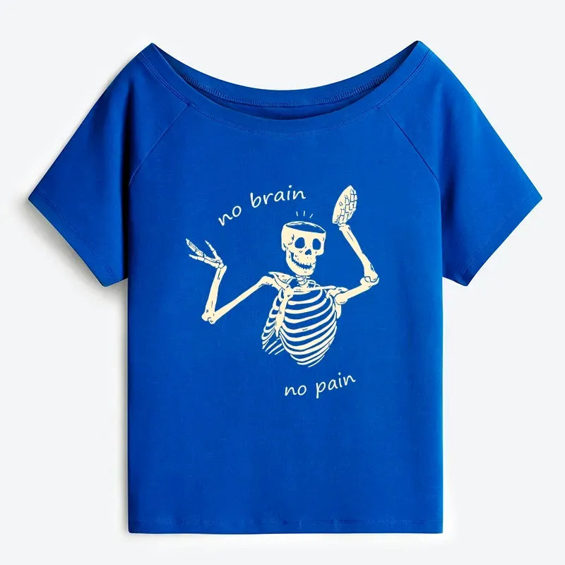Japanese skeleton off shoulder t-shirt