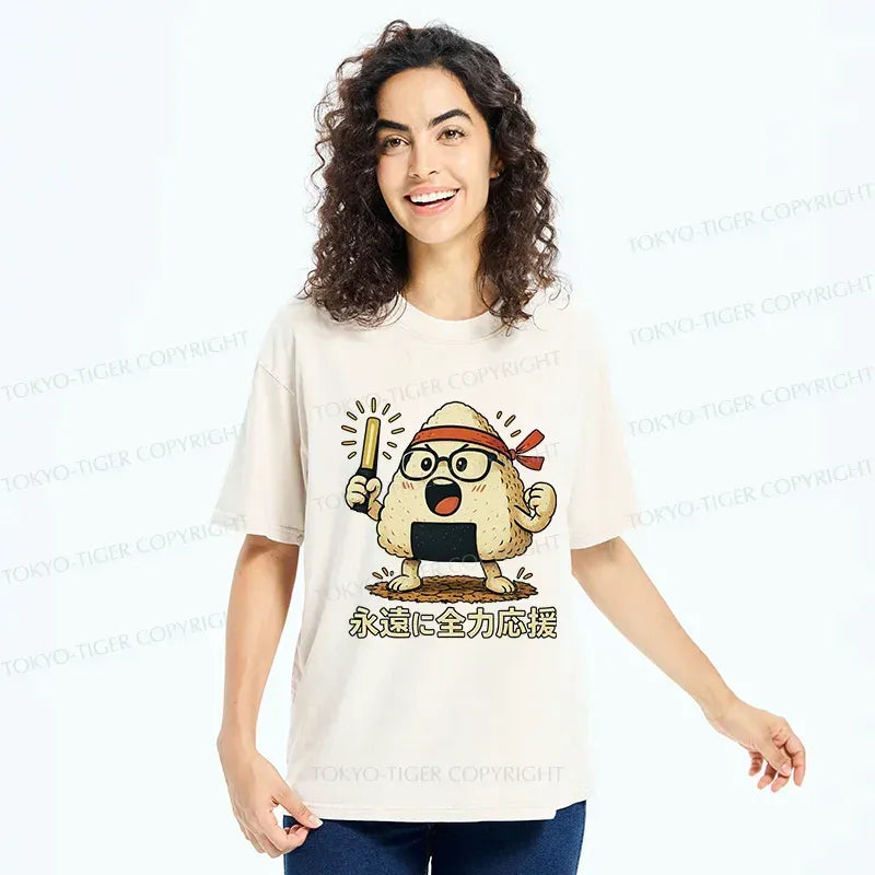 Kyoto-Lion Cheer-packed Onigiri Washed T-Shirt