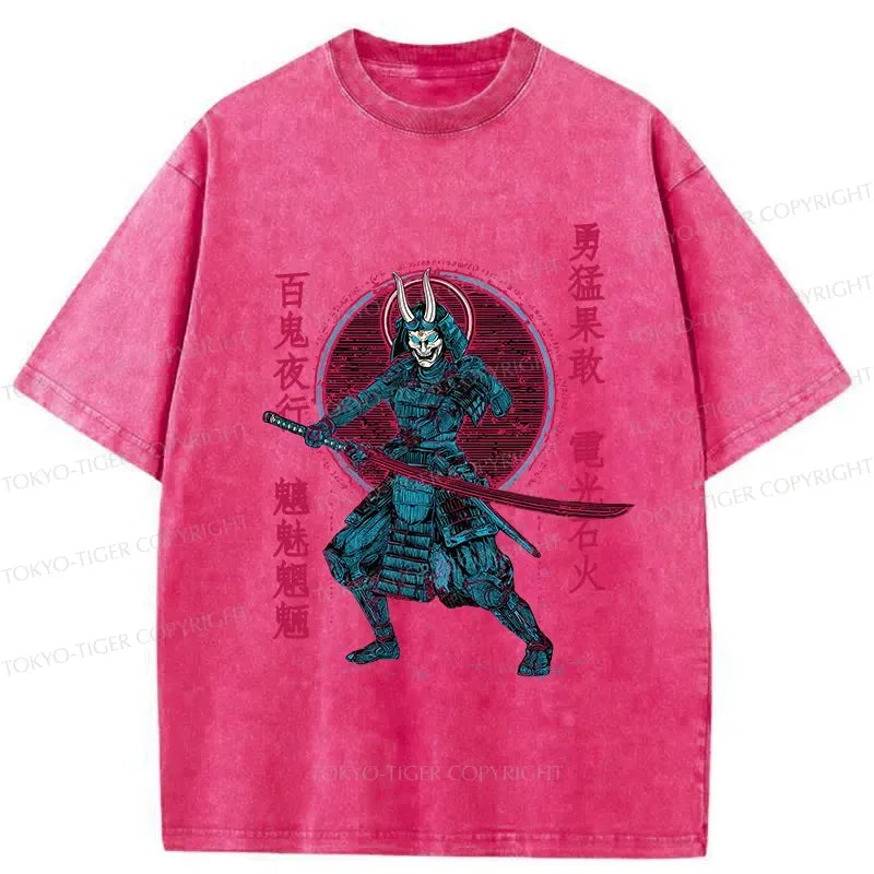 Kyoto-Lion Japanese Oni Samurai Washed T-Shirt
