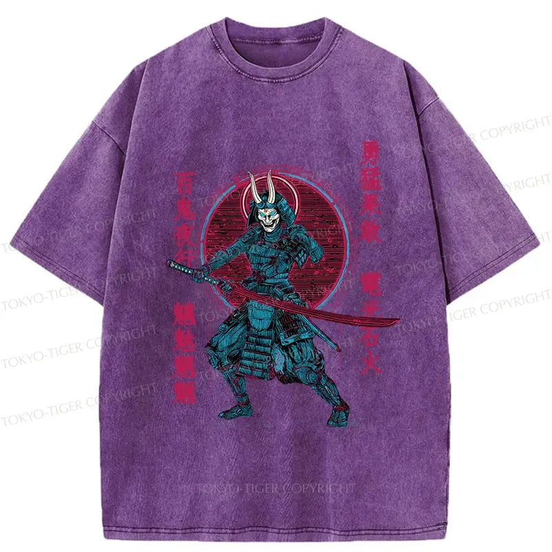 Kyoto-Lion Japanese Oni Samurai Washed T-Shirt