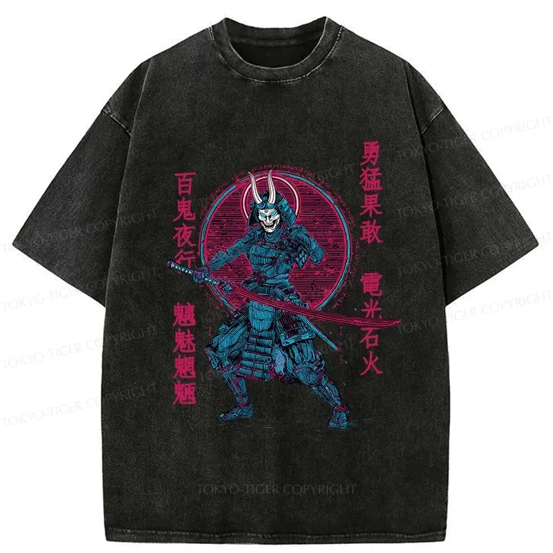 Kyoto-Lion Japanese Oni Samurai Washed T-Shirt