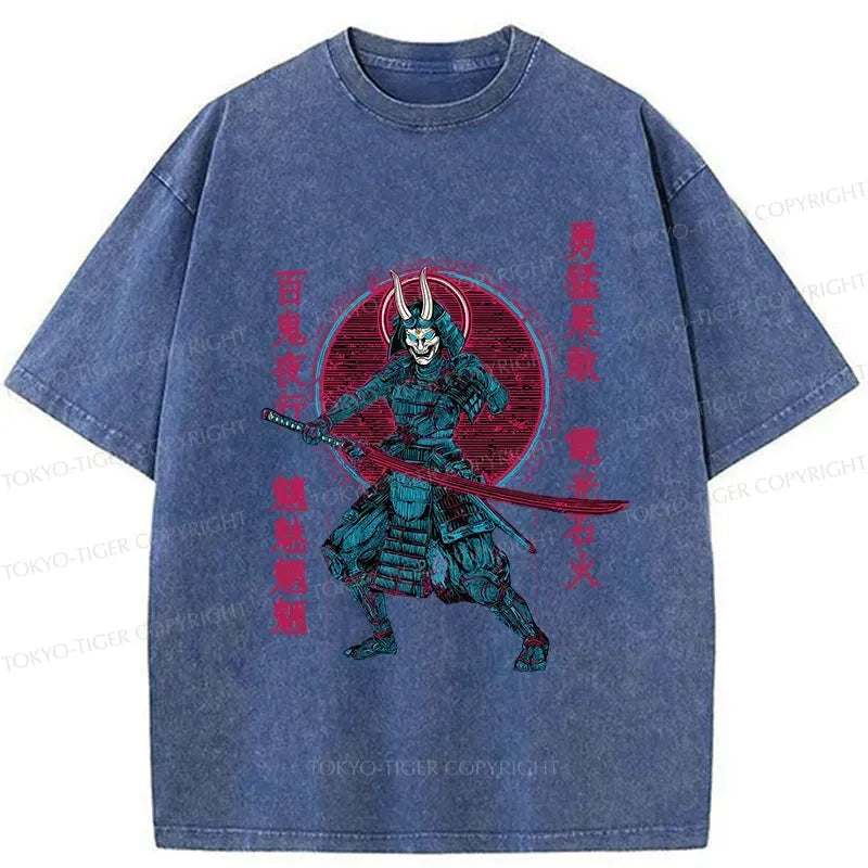 Kyoto-Lion Japanese Oni Samurai Washed T-Shirt