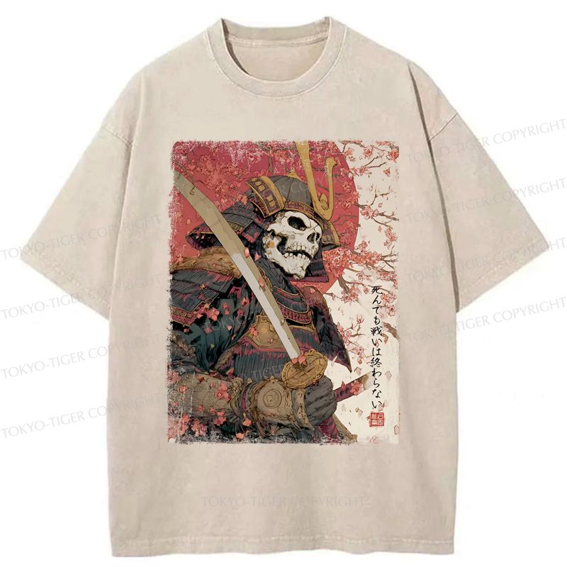 Samurai Sakura Washed T-Shirt for Summer