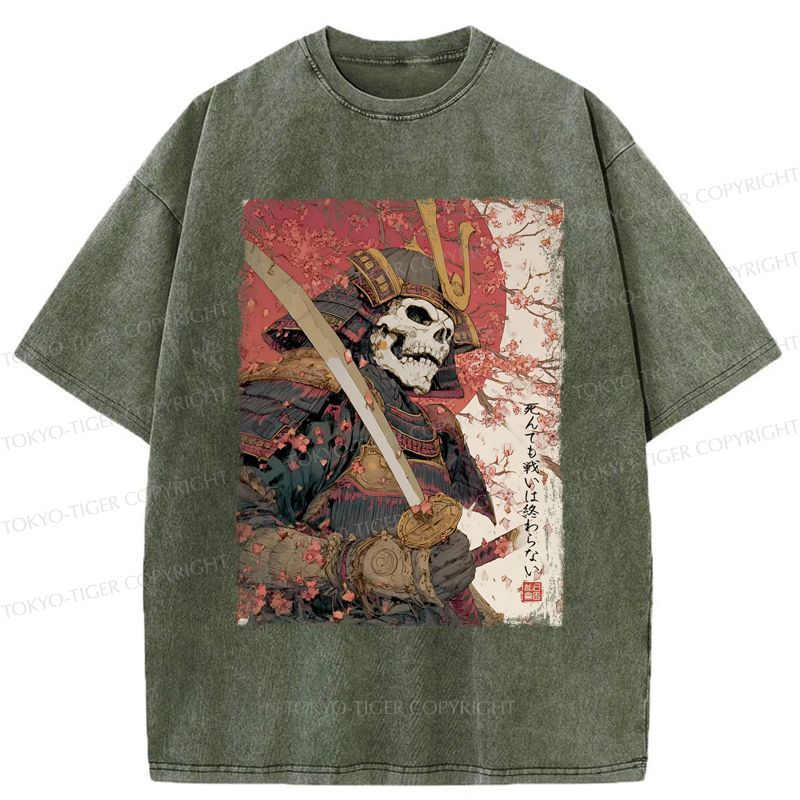 Samurai Sakura Washed T-Shirt for Summer