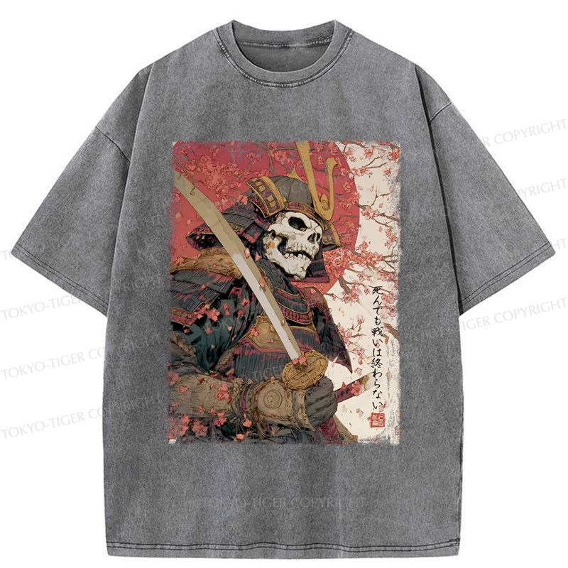 Samurai Sakura Washed T-Shirt for Summer