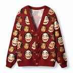 Kyoto-Lion Japanese Mask Ugly Cardigan Sweater