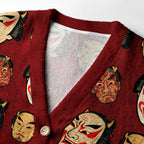Kyoto-Lion Japanese Mask Ugly Cardigan Sweater