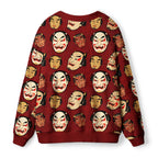 Kyoto-Lion Japanese Mask Ugly Cardigan Sweater