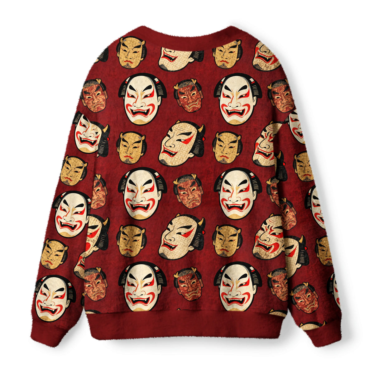 Kyoto-Lion Japanese Mask Ugly Cardigan Sweater