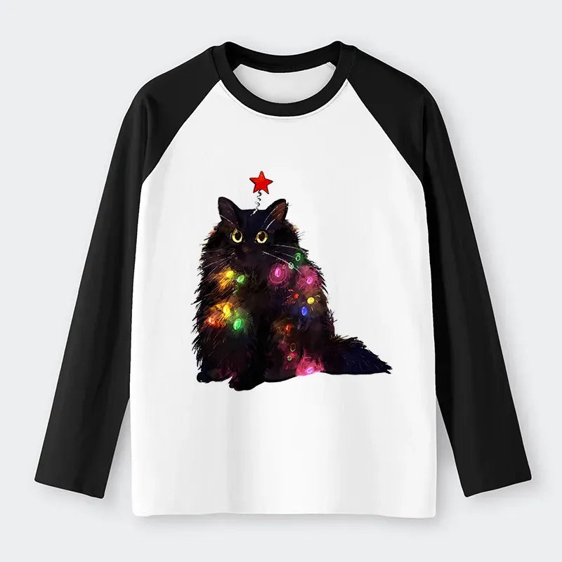 Christmas Cat Raglan Tee Gift Idea