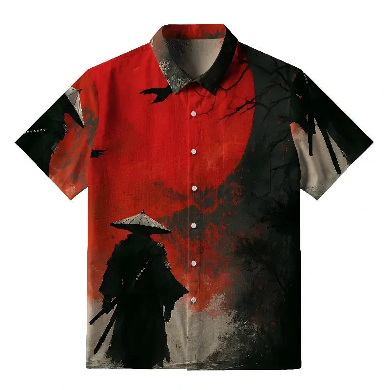 Japanese Samurai Button-up Shirt for Streetwear