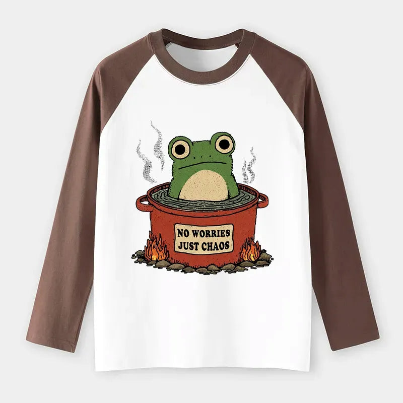 Kyoto-Lion Frog£ºNo Worries£¬Just Chaos Raglan Long Sleeve T-shirt