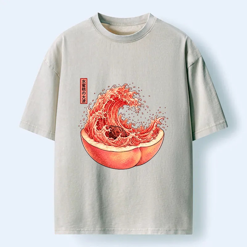 Kyoto-Lion Vintage Peach Wave Washed T-Shirt