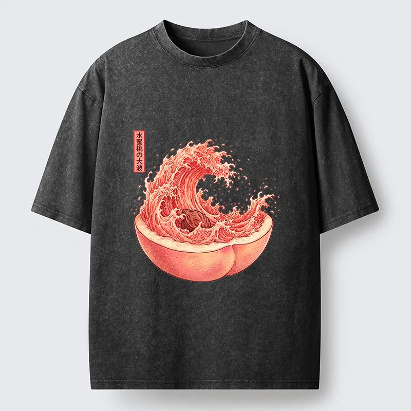 Kyoto-Lion Vintage Peach Wave Washed T-Shirt