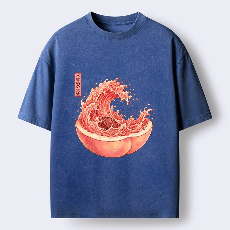 Kyoto-Lion Vintage Peach Wave Washed T-Shirt