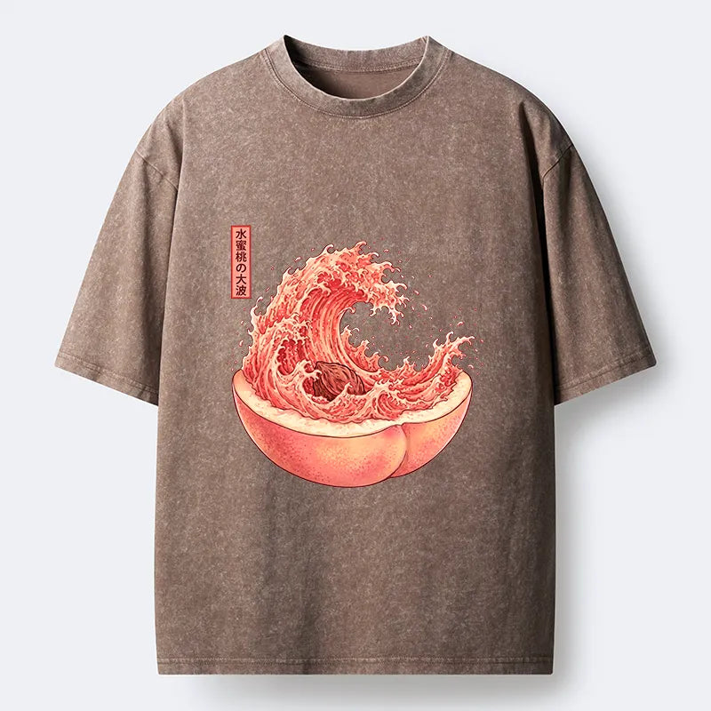 Kyoto-Lion Vintage Peach Wave Washed T-Shirt