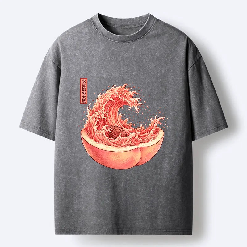 Kyoto-Lion Vintage Peach Wave Washed T-Shirt