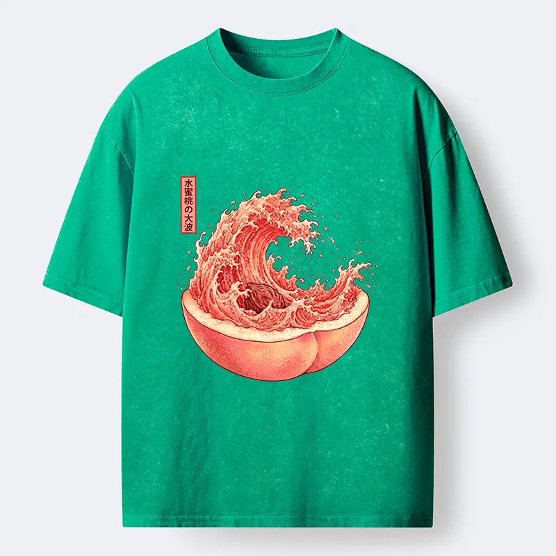 Kyoto-Lion Vintage Peach Wave Washed T-Shirt