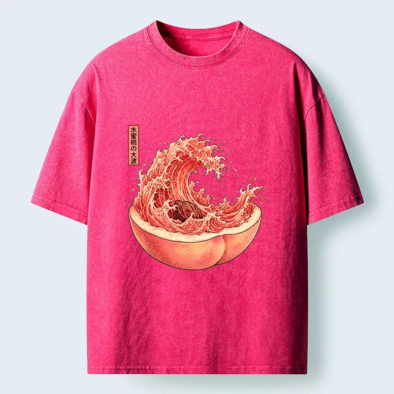 Kyoto-Lion Vintage Peach Wave Washed T-Shirt
