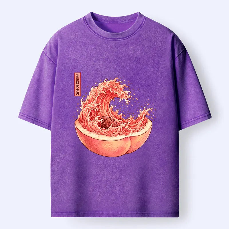 Kyoto-Lion Vintage Peach Wave Washed T-Shirt