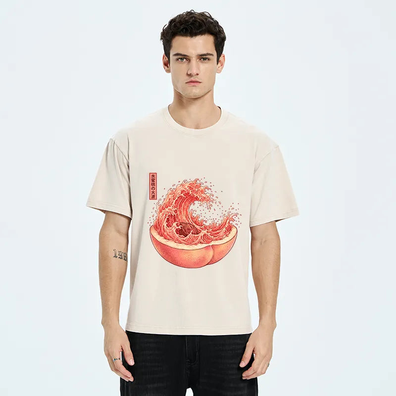 Kyoto-Lion Vintage Peach Wave Washed T-Shirt