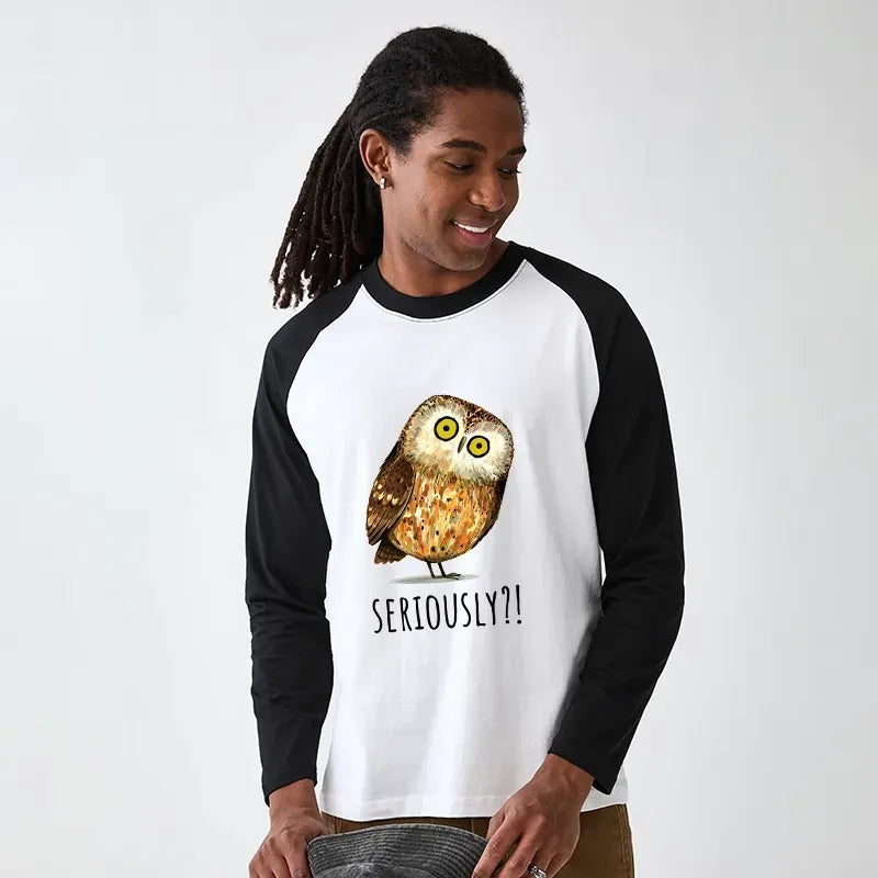Seriously Confused Owl Art T-shirt for Streetwear