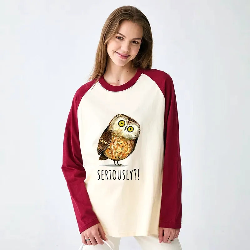 Seriously Confused Owl Art T-shirt for Streetwear