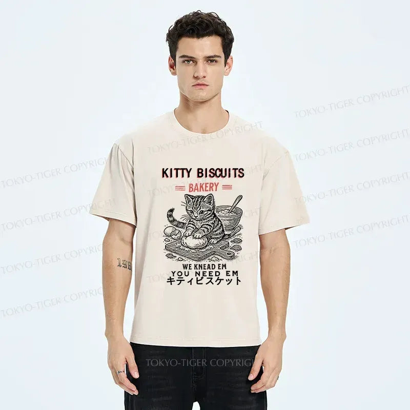 Kyoto-Lion Kitty Bakery Funny Washed T-Shirt