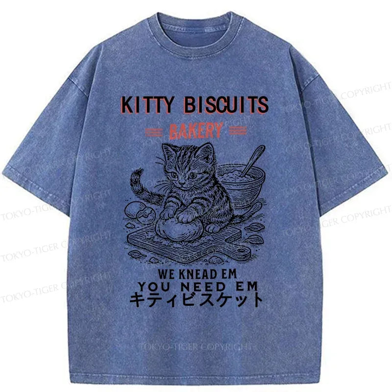 Kyoto-Lion Kitty Bakery Funny Washed T-Shirt
