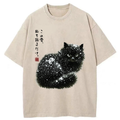 Snow Washed Black Cat Japanese T-Shirt