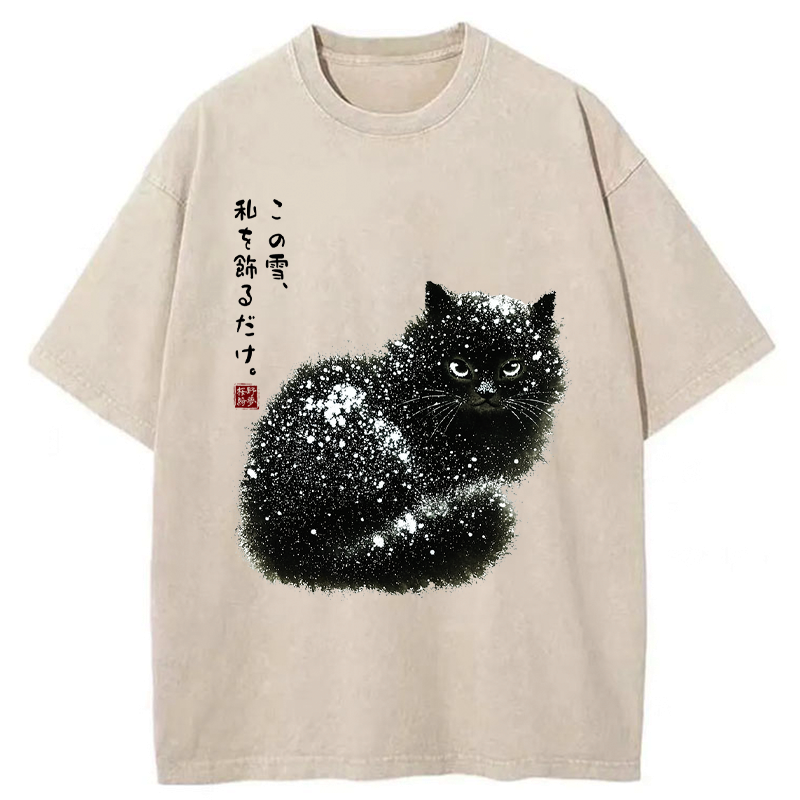 Snow Washed Black Cat Japanese T-Shirt