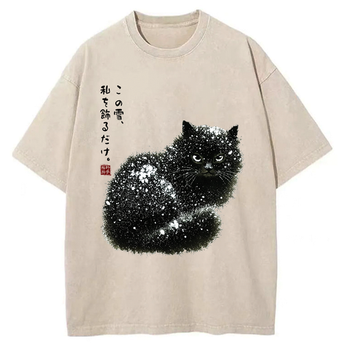 Snow Washed Black Cat Japanese T-Shirt