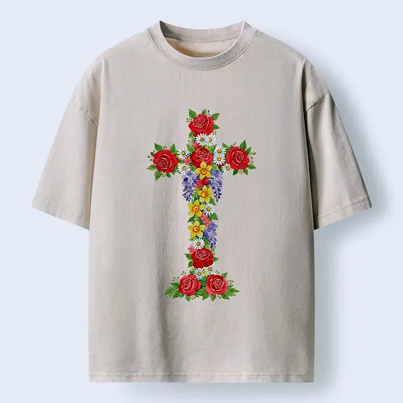 Kyoto-Lion Flower Cross Washed T-Shirt