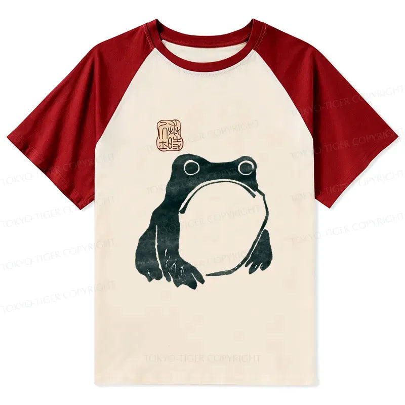 Kyoto-Lion Matsumoto Hoji Woodblock Print Frog Raglan T-shirt
