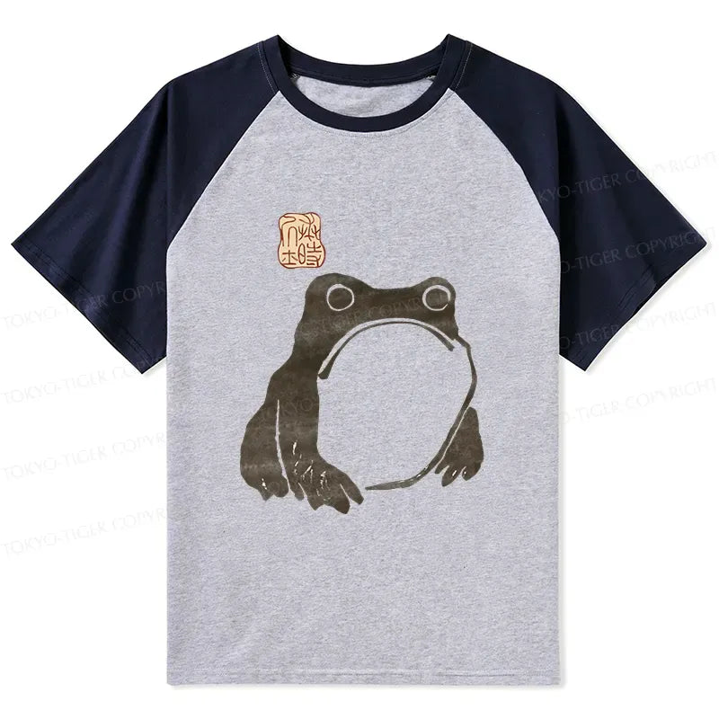 Kyoto-Lion Matsumoto Hoji Woodblock Print Frog Raglan T-shirt