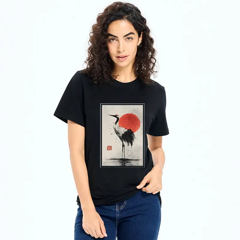 Japanese Red-crowned Crane T-Shirt Free Shipping