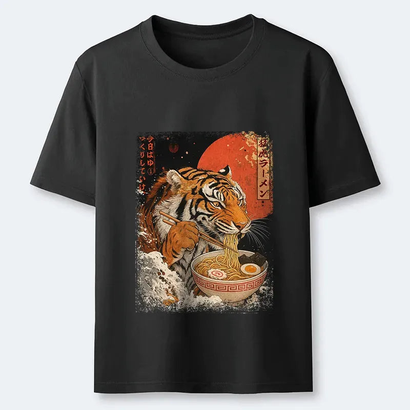 Kyoto-Lion Ukiyoe Japan Tiger Eating Ramen Classic T-Shirt