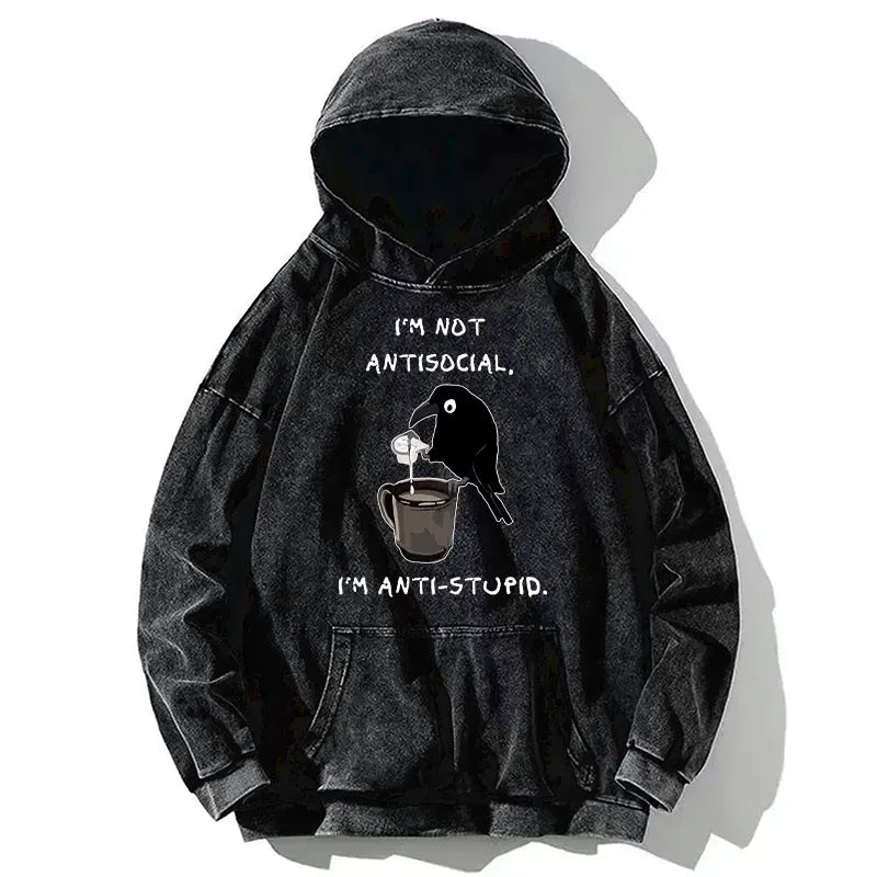 Japanese vintage crow hoodie for daily wear